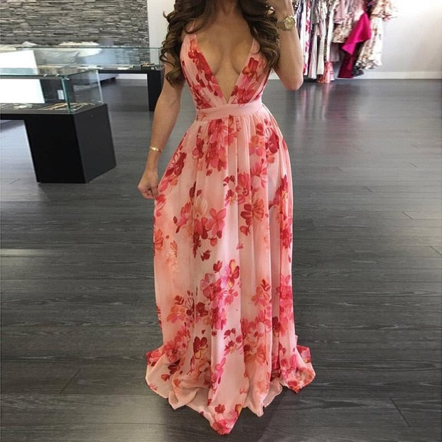Summer Boho Style Maxi Dress Pink