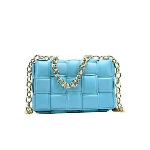Blue Women's Weave Leather Bags with Thick Chains