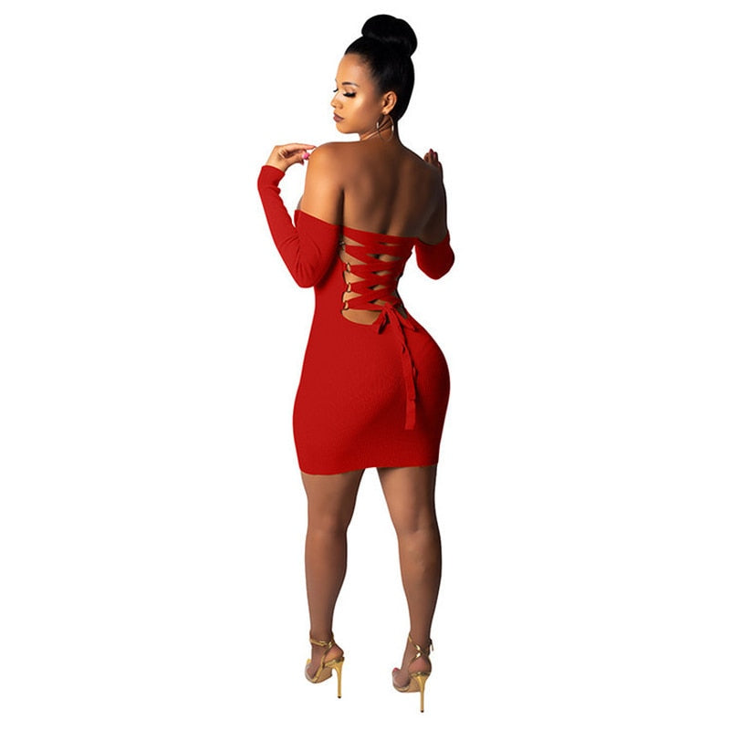 Red Knitted Detachable Sleeves Midi Dress