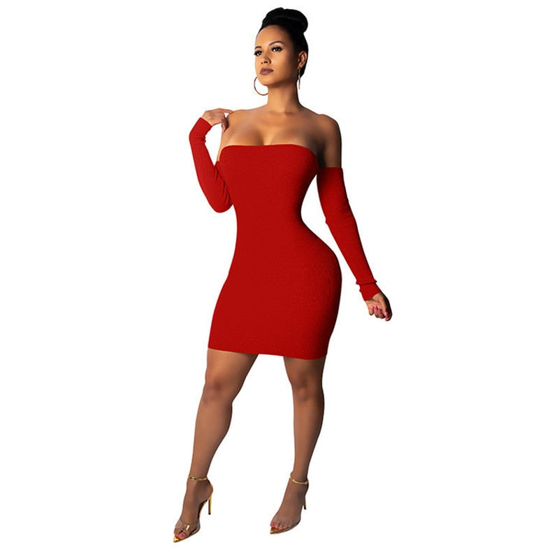 Red Knitted Detachable Sleeves Midi Dress