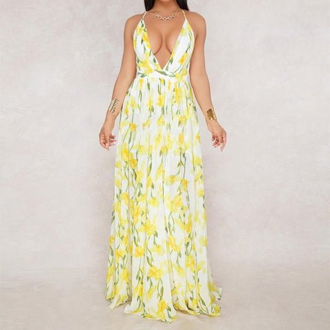 Summer Boho Style Maxi Dress Yellow
