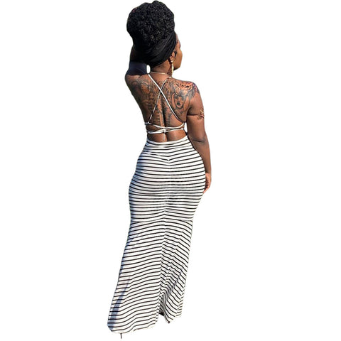 Summertime Striped Maxi Dress White