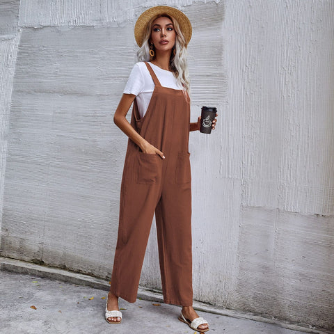 brown with pockets jumpsuit for women
