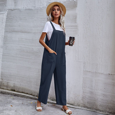 blue with pockets jumpsuit for women
