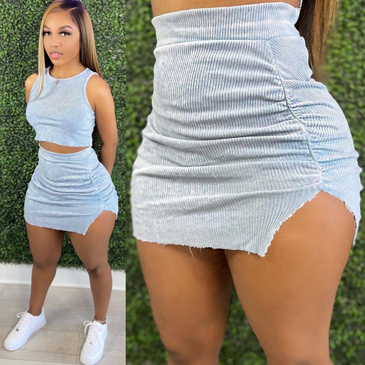 cotton mini skirt and crop top gray