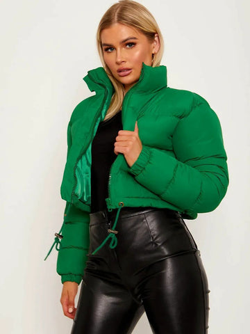 Warm Puffer Crop Top Jacket Green