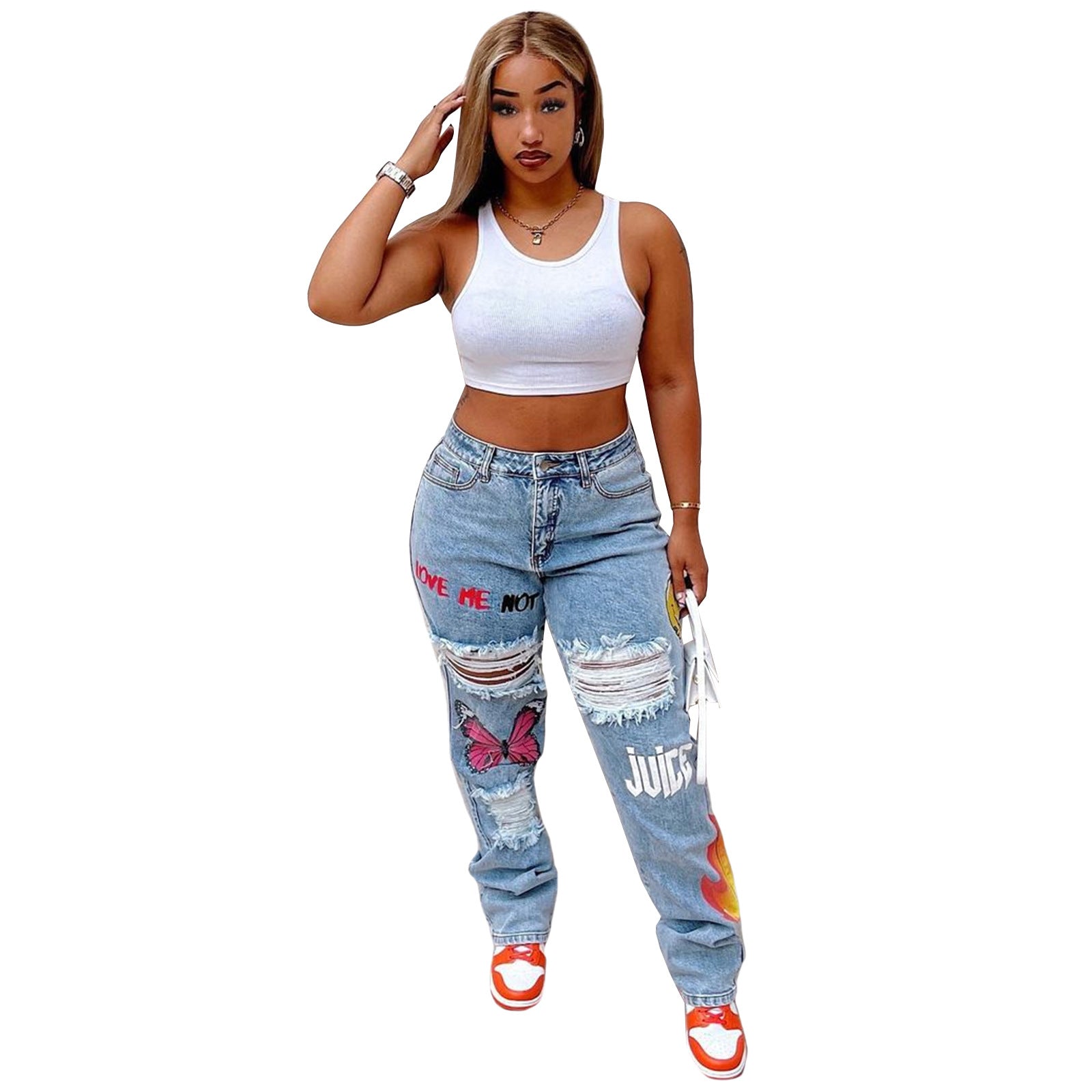 Girly Girl High Waist Ripped Jeans