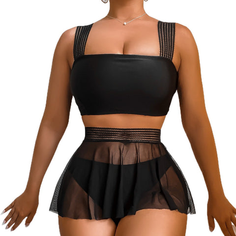 three-piece mesh dress swimsuit