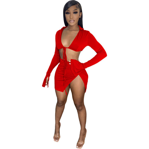 Ladies Two Piece Solid Color Dress Set