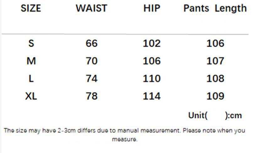 Stright-Leg Cargo Pants Size Chart