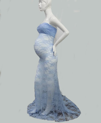 Sky Blue Sexy Maternity Lace Dress