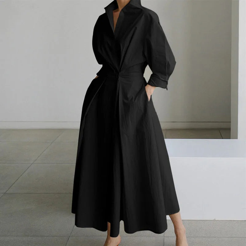 Black Plus Size Collared Long Maxi Dress
