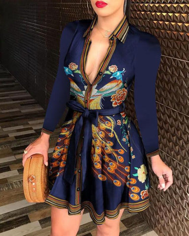 luxury Summer Printed Belted Blouse Shirt | Cultureheaven.com