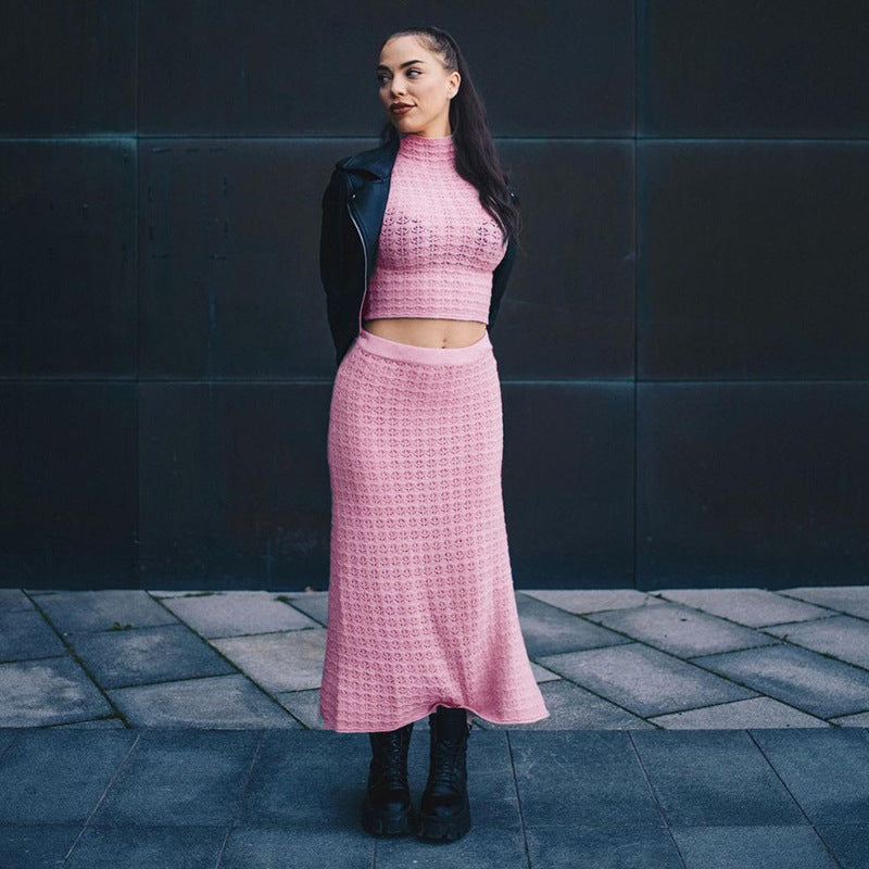 Trendy Knitted Pink Matching Skirt | Cultureheaven.com