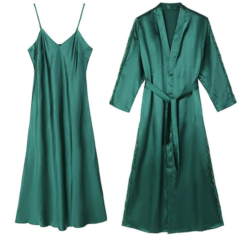 Satin Dreams Robe Set Green