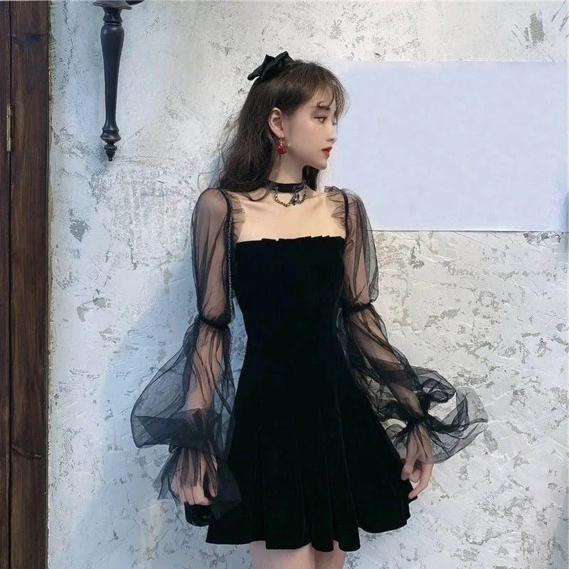 Off Shoulder Lace Chiffon Mini Dress 