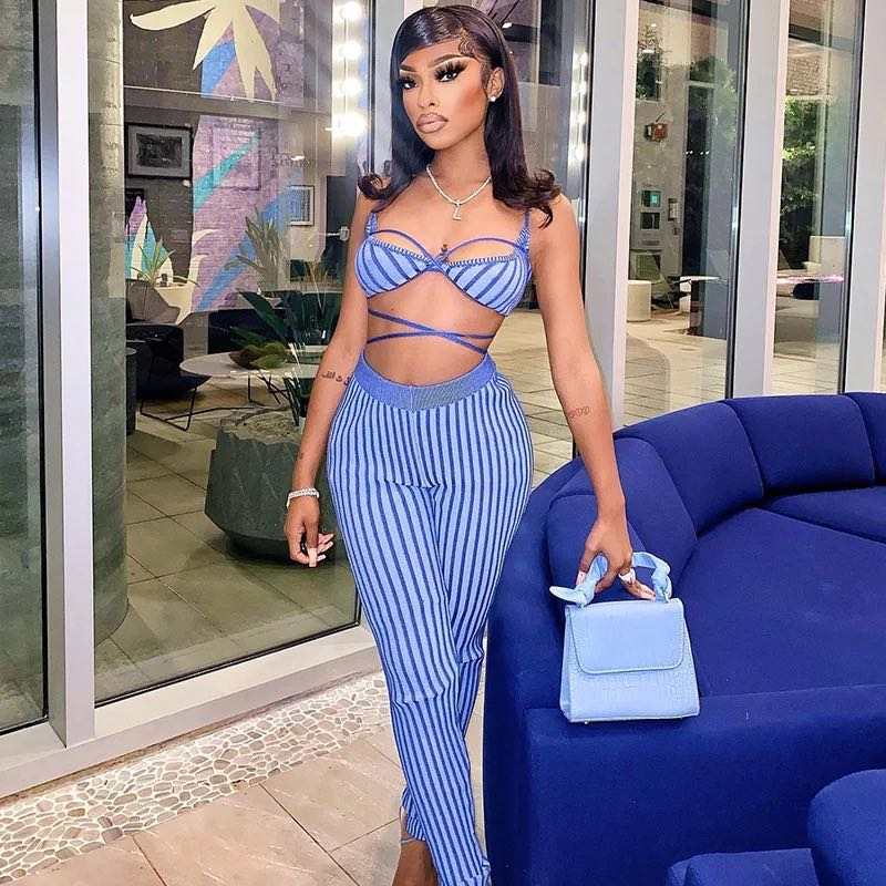 Women top and pants blue set