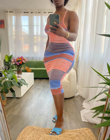 Multicolor Strappy Low-cut Back Bodycon Dress