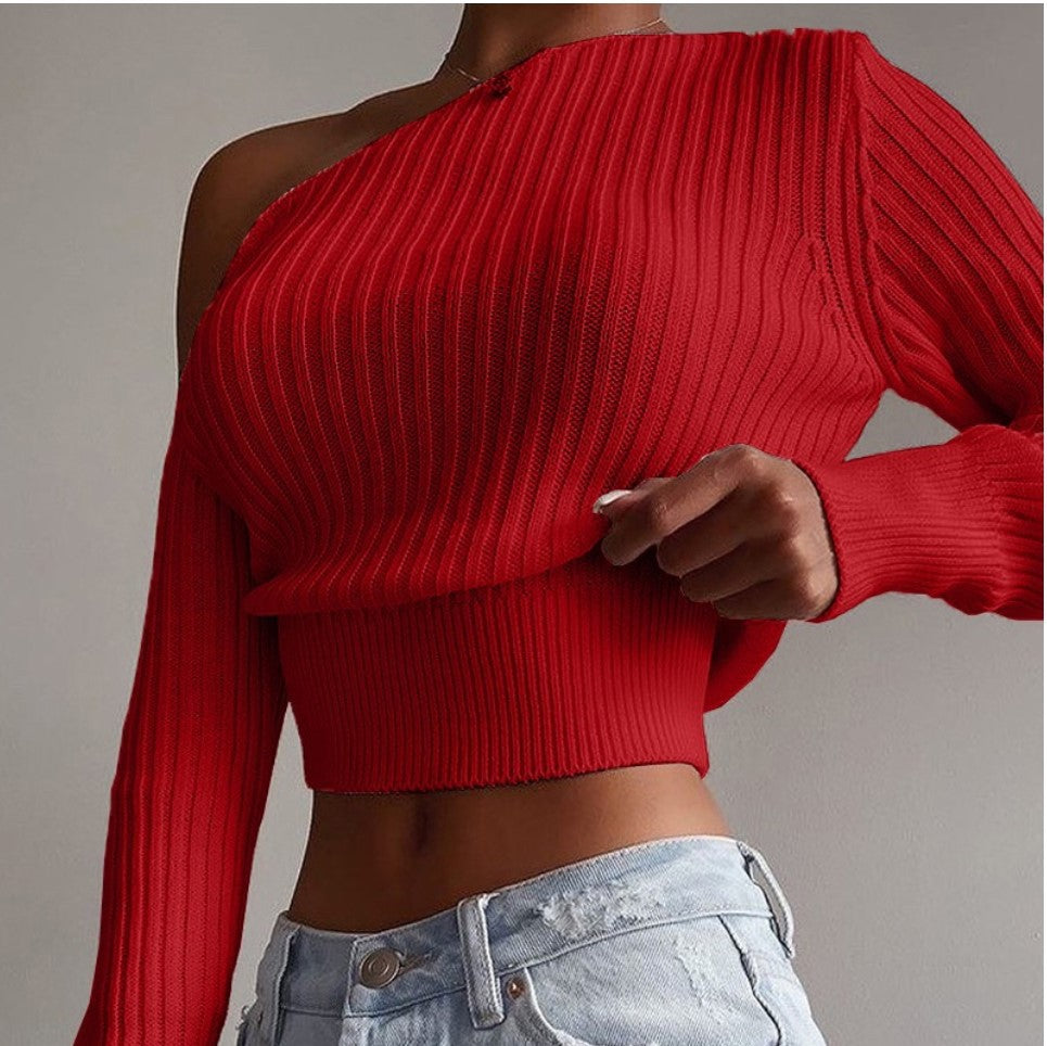 Red On & Off Shoulder Knitted Sweater