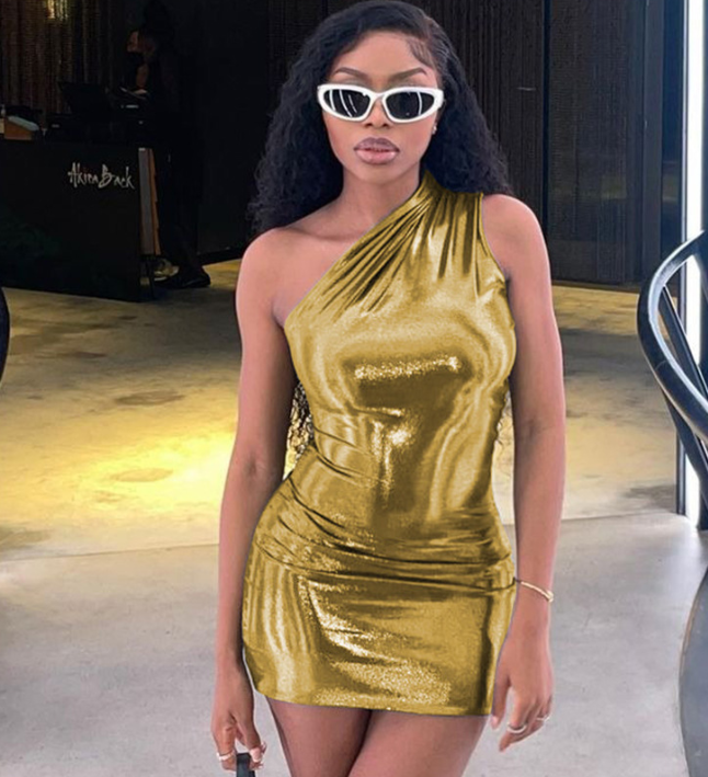 Gold Skin Tight Bodycon Dress