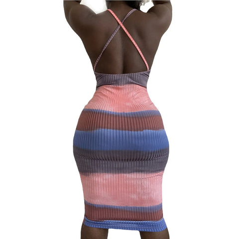 Multicolor Strappy Low-cut Back Bodycon Dress