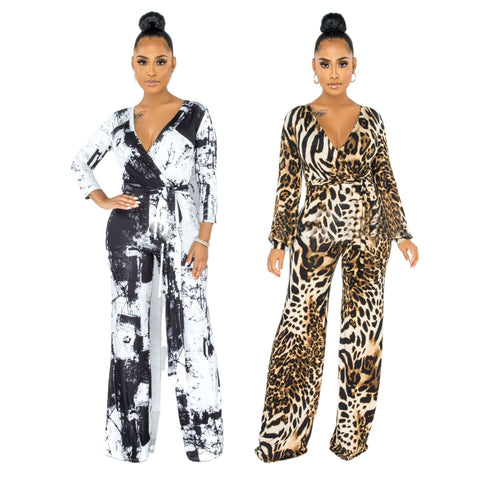 long sleeve leopard jumpsuits for women