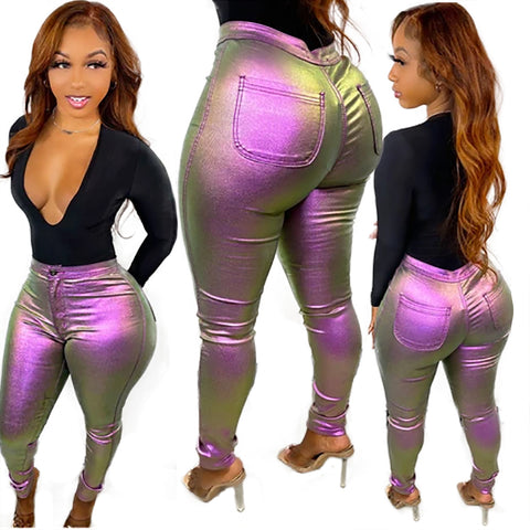Faux PU Gradient Skinny Pencil Tight Leather Pants