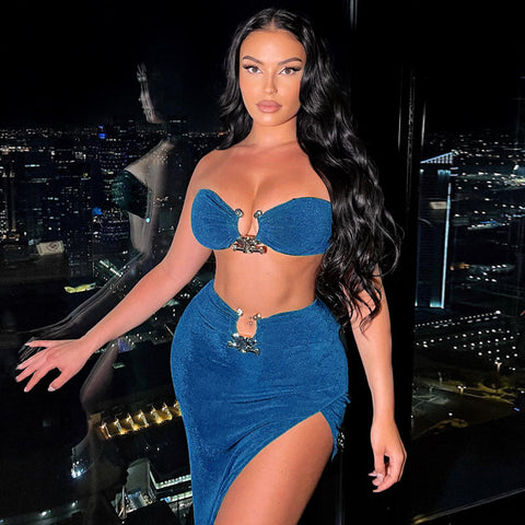 Solid Color Sleeveless Bra Tube Skirt Set | Cultureheaven.com