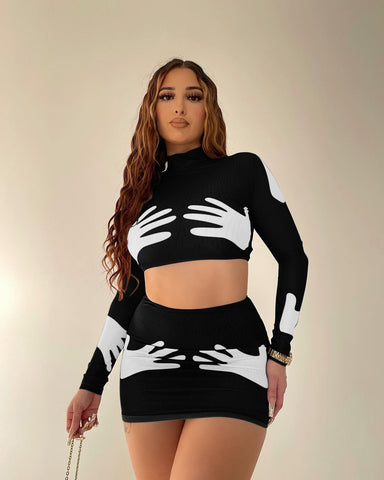 Black Hand-print Image Women's Outfit Set