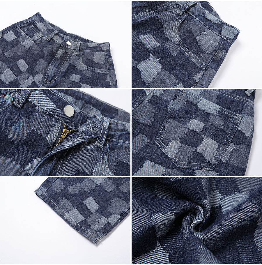 Patchwork Lattice Botton Cotton Trouser Jeans