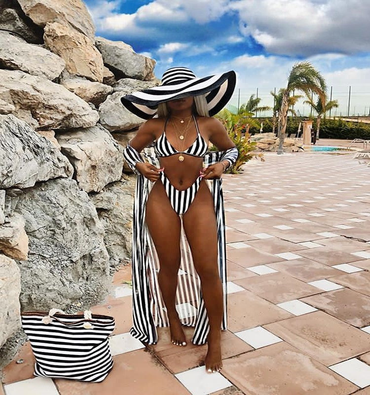 Striped Printed Split Bathing Suit Set