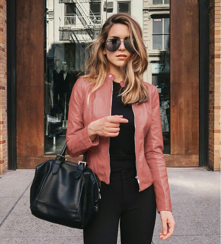 Women  Out For A Ride Leather Jacket Rose