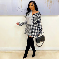 White Splicing Plaid Casual Dress