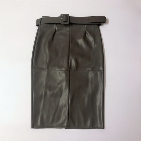 Stylish PU Leather Wrap Midi Skirt with Belt - Culture Heaven Special