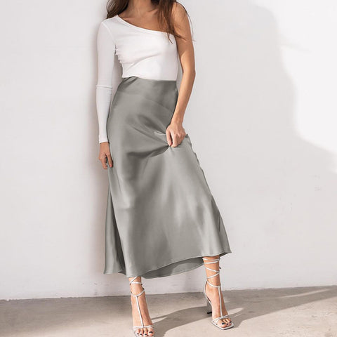 gray satin skirt for women