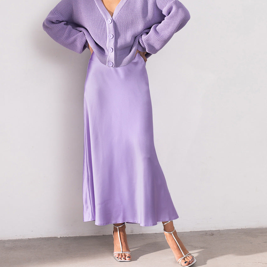 purple satin skirt for women