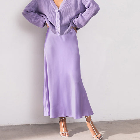 purple satin skirt for women