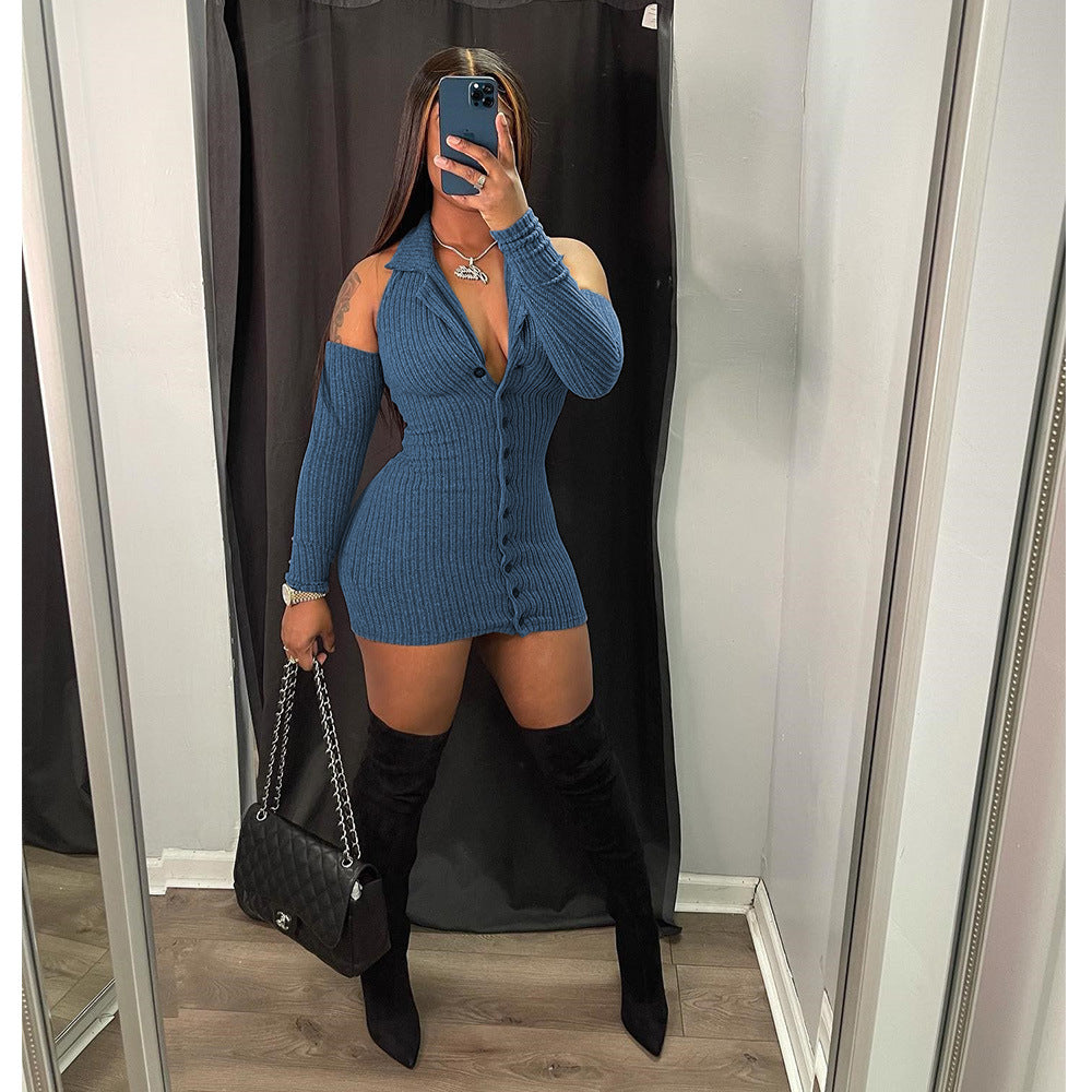 Knitted Women Dress Long Sleeve Solid Bodycon Dress Hollow out V-neck Dress Spring Boutique Women's Clothing