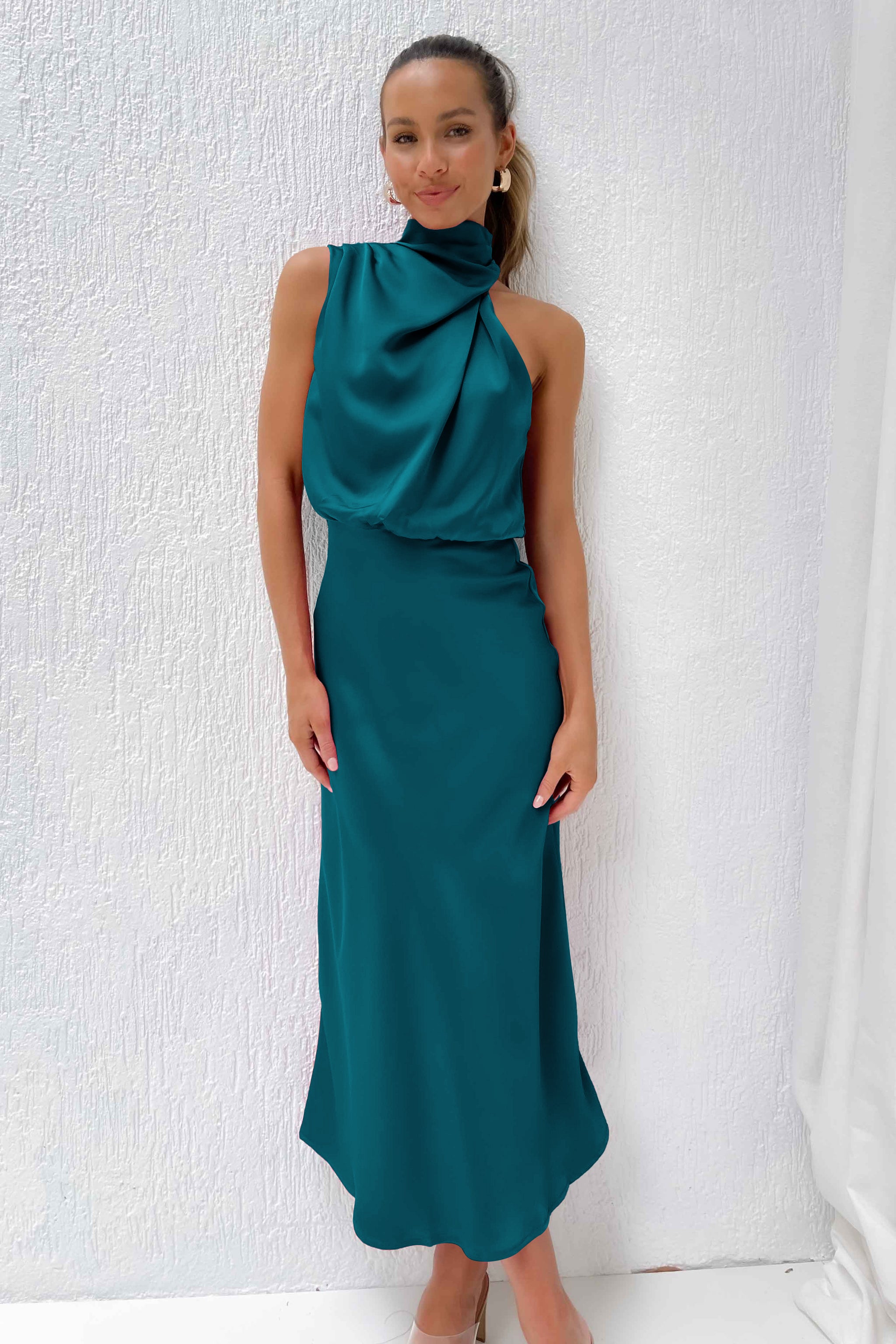Turquoise Halter top Sleeveless Cocktail Dress