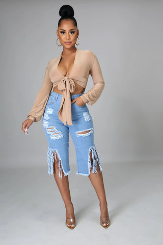 Casual Zipped Tassel Denim Shorts Jeans  | Cultureheaven.com