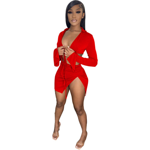 Ladies Two Piece Solid Color Dress Set