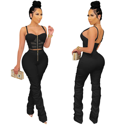 Women black crop top set