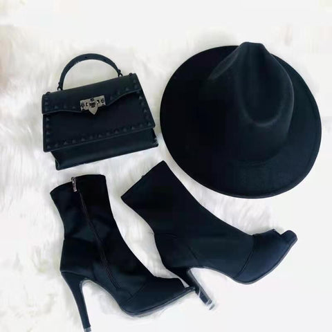 Black  Chic Purse, Boots and Fedora When In Rome Set