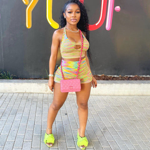 Sleeveless Hollow Out Crop Top And Shorts Two Piece Set
