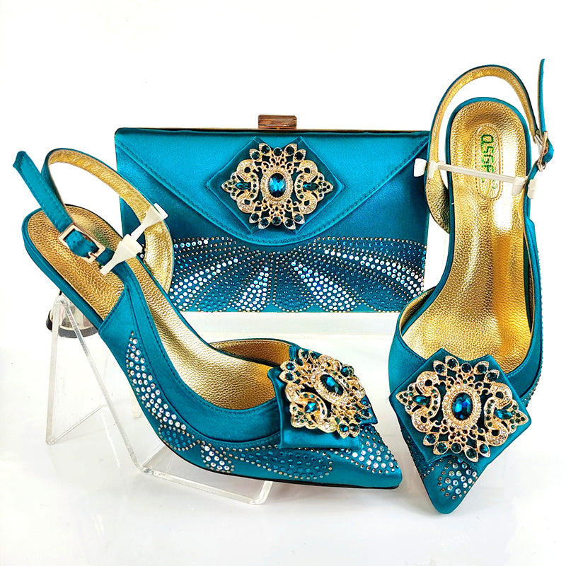 Blue Fancy  Italian Heel & Bag Set