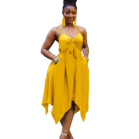 Yellow Asymmetric Hemline Plus Size Dresses