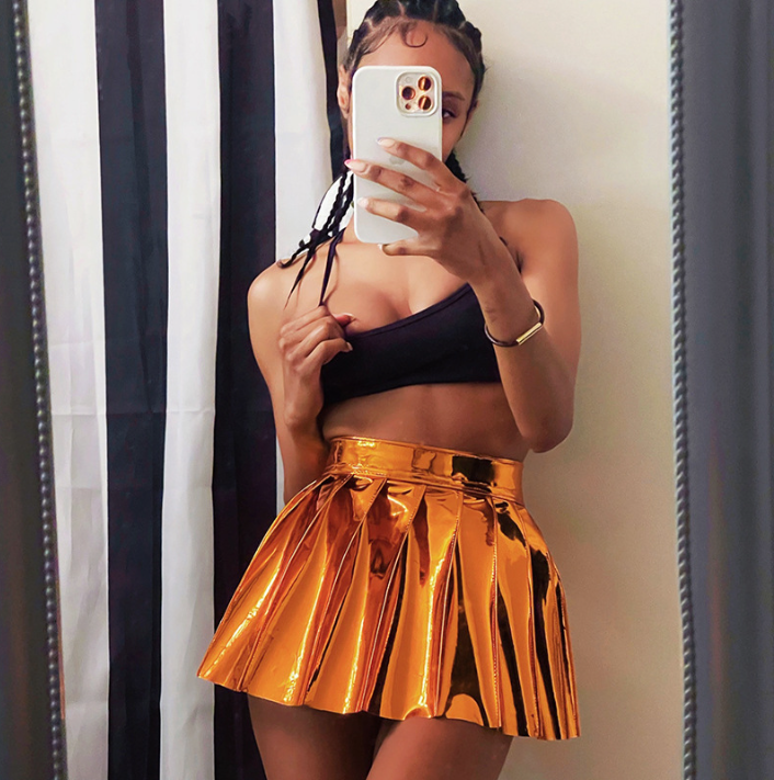 gold high waist mini skirt for women