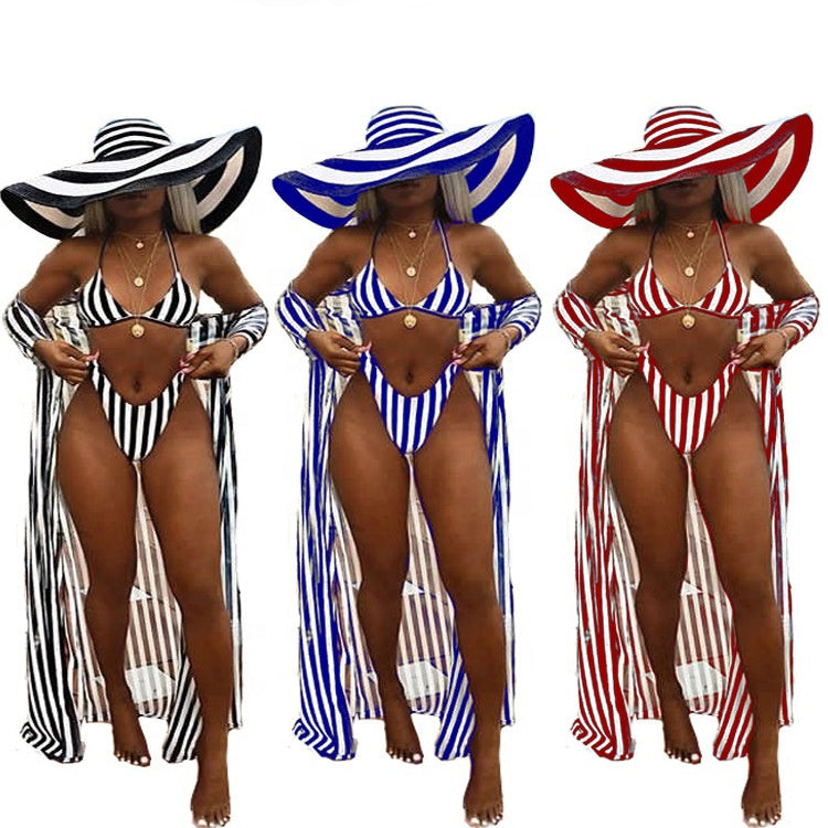 Striped Printed Split Bathing Suit Set