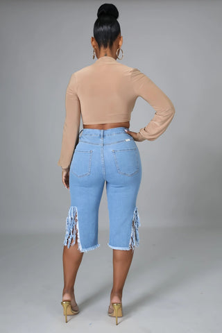 Casual Zipped Tassel Denim Shorts Jeans  | Cultureheaven.com