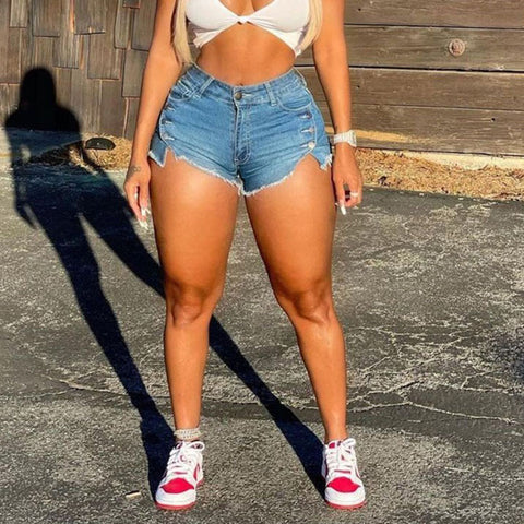Women Popping Buttons Denim Shorts